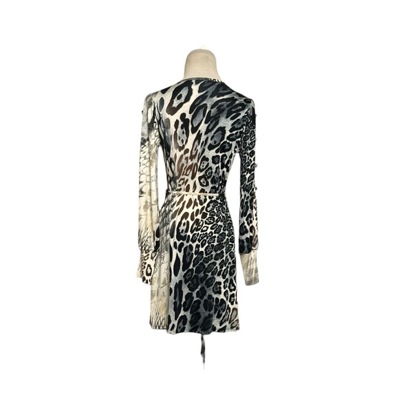S - Twelve cream brown gray animal print long sleeves wrap dress size small - Picture 10 of 14
